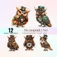 Steampunk Owl Clip Art: Vintage Bird PNG (Digital Download)