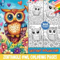 Cute Zentangle Owl Coloring Pages, Owl Printables for kids, Owl Colouring Pages, Bold and Easy Color