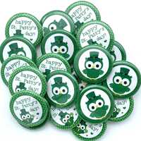 Irish Owl St. Patty's day themed buttons/ TWENTY PACK / various sizes and backs / great party fa