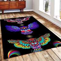 Colorful Owl Themed Rug, Meditation Carpet, Yoga Mat, Animal Decor, Bedroom Rug