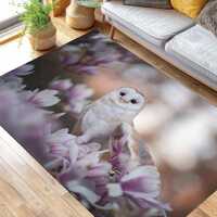 Barn Owl Area Rug with Flowers, Nature-Inspired Bamboo Rug Art for Living Room & Bedroom, Animal