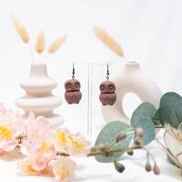 Mocha Mousse Owl Hollow Clay Earrings - Jewelry for women