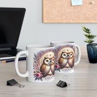 Romantic Owl Mug | Heart-Shaped Silhouette of Two Owls | Whimsical Nature-Inspired Drinkware | Valen