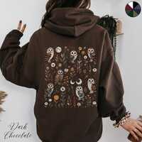 Mystic Owl Hoodie, Back Graphic Bird Hoodie, Dark Cottagecore Forest Animal Hoody, Woodland Animals,