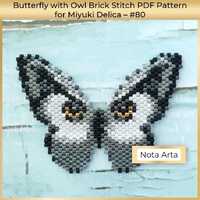 Beaded Butterfly with Owl brick stitch PDF pattern for Miyuki delica 11/0, #80