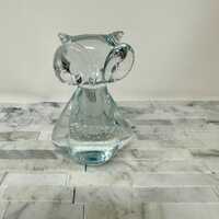 Clear Glass Owl Paperweight 4", Vintage Blown Bubble Glass Owl Figurine, Owl Bird Lover Gift, D