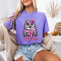 Coquette Owl T-Shirt: Pink Ribbon Breast Cancer Awareness, Gildan 5000