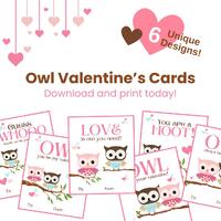 Owl Valentine's Cards - Digital Download