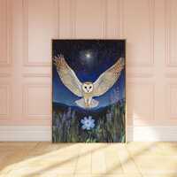 Floral Barn Owl Painting, spring owl wall art, enchanted owl print, owl lovers gift idea, owl nurser