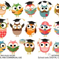School owls Digital clip art for Personal and Commercial use - INSTANT DOWNLOAD