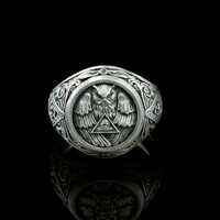 Handmade Sterling Silver Owl Ring: Geometric Design, Minimalist Mens Jewelry