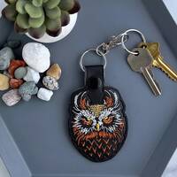 Forest Owl Embroidered Keychain | Key Fob or Bag Charm | Gift for Outdoorsy Wildlife Enthusiast