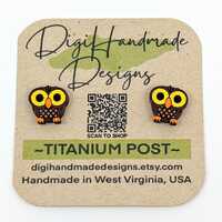 Hoot Owl Earrings / Handpainted Woodland Animal Bird Studs / Handmade in WV, USA