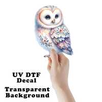 Pastel Floral Owl UV DTF Transparent Decal / Sticker You Choose Size