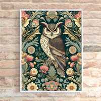 William Morris Style Flower Pattern Owl Puzzles 300/500/1000 Piece, Vintage Floral Owl Jigsaw Puzzle