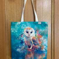 Handmade high quality tote Bag Barn Owl Art Design