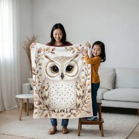 Floral Owl Baby Blanket: Blush Cream Sherpa Fleece, Nursery Decor
