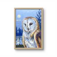 Barn Owl in Moonlight - Mystical Nature Artwork - Painting - Acrylic Bird Painting - Handcrafted - O