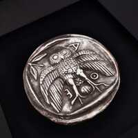 Glafka Owl Wall Art: Oxidized Sterling Silver Greek Coin