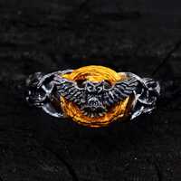 Gothic Owl Ring with Golden Moon Design