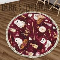Wizard Round Rug with Tassels,Magic Owls with Crescent Moon Circle Rug,Carpet with Tassels,Wizards G