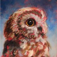 Owl painting, Original bird wall art on canvas panel 12 by 12 inches, Animal art by Iryna Khort