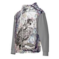 Owl Hoodie Jacket: Wildlife Theme, Dreamy Muted colors, Unisex sizing, Bliss Art Style, 2XS to 6XL