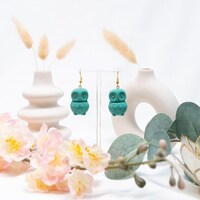 Turquoise Owl Hollow Clay Earrings - Jewelry for women