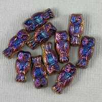 Mix, tiny Owl beads, pressed Czech glass, iris blue, bird, woodland - 14mm x 6mm - 10 or 20 pcs - AB