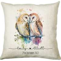 Personalised 2nd Anniversary Owls Cotton Gift Cushion Two Years Custom Design Gift Valentines Presen