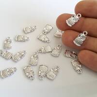 Silver Owl Charm: (1 Pc) Rhodium Plated Brass Pendant (15x7.5mm)