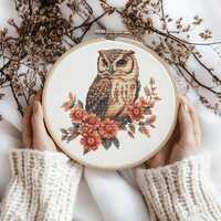 Floral owl cross stitch Pattern, Owl Stitch kit, Cross Stitch Pattern, cross stitch kit, PDF Pattern