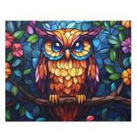 Perched Owl Stained Glass Design, Jigsaw Puzzle with Gift Box 120/252/500 Pieces, Bird Lover Gift, R
