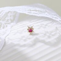 14K Solid Gold Ruby Owl Earring Dainty Ruby Animal Cartilage Helix Earlobe Labret Stud Gemstone Push