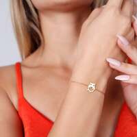 14K Solid Gold Owl Bracelet, Handmade Bird Jewelry Valentines Day Gift