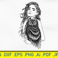 Girl and Owl Sketch: Tribal Tattoo SVG, Cricut, Sticker (Digital File)