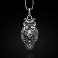 Engraved Sterling Silver Owl Skull Necklace - Gothic Norse Pendant