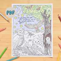 Owl Coloring Page - Psalm 16:7 Coloring Page - Christian Homeschool School | Printable PDF Sunday Sc