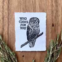 Barred Owl Linocut Block Ink Mini Print | Who Cooks For You | free shipping