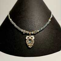 Sparkling Gold & Silver Beaded Owl Pendant Necklace And Chain. Handmade Bird Nature Wildlife Lov