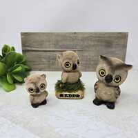 Retro Flocked Owl Figurines ~ Josef Originals Japan ~ Big Man On Campus