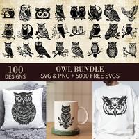 Owl SVG Bundle: 100 Designs, Bird Clipart (Digital Download)