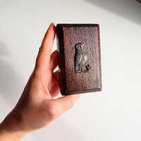 Manchester Grammar School Owl Badge: Edwardian Desk Ornament Mounted on Oak