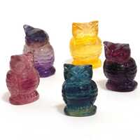 1.5'' Rainbow Fluorite Owl Carving, Quartz Animal Carving, Crystal Rainbow Fluorite Animal O