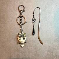 Owl bag charm, owl keyring , gunmetal bookmark, handmade woven focal, OOAK, boho bohemian, big littl