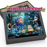 Crystal Lion and Glowing Owl Jigsaw Puzzle - Enchanted Fantasy Scene with Luminous Flowers Puzzle (1