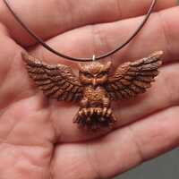 Hand Carved Walnut Wood Owl Necklace: Unique Statement Pendant