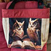 Beautiful handmade smart Owl tote or shopping bag