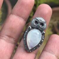 Handmade Moonstone Owl Ring: 925 Sterling Silver Artisan Jewelry