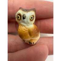 Vintage Miniature Brown Owl Ceramic Porcelain Mini Figure Figurine 1 1/4 Inch